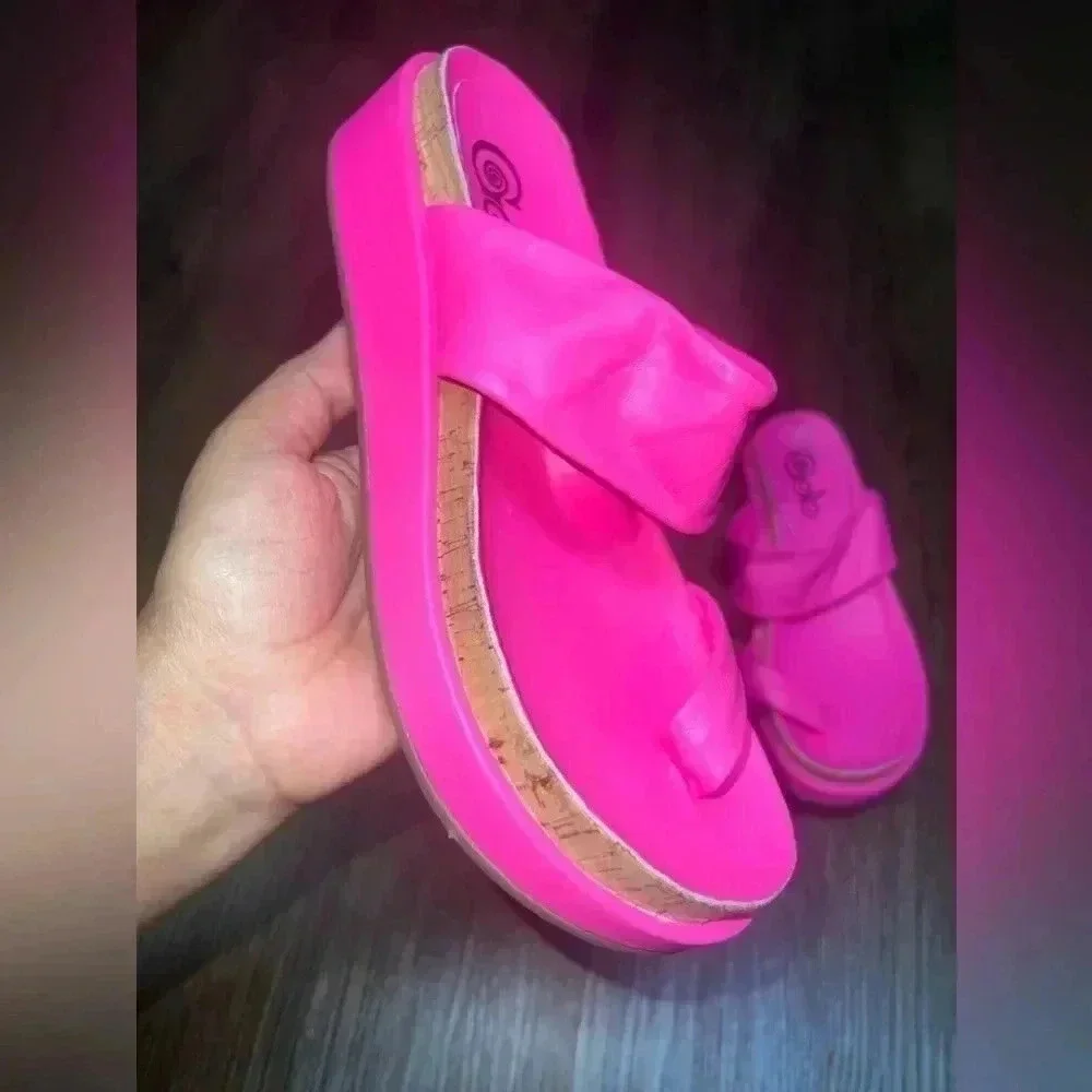GOLO Roxy Pink Leather Platform Arch Padded/ Support‎ Sandals Sz 7.5